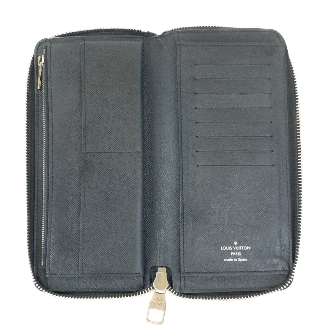 LOUIS VUITTON Long Wallet Purse M30503 leather Ardoise Black SilverMetal Long Wallet Purse Zip Around Round Zip Taiga Zippy Wallet Vertical mens Used Authentic