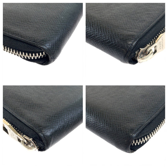 LOUIS VUITTON Long Wallet Purse M30503 leather Ardoise Black SilverMetal Long Wallet Purse Zip Around Round Zip Taiga Zippy Wallet Vertical mens Used Authentic