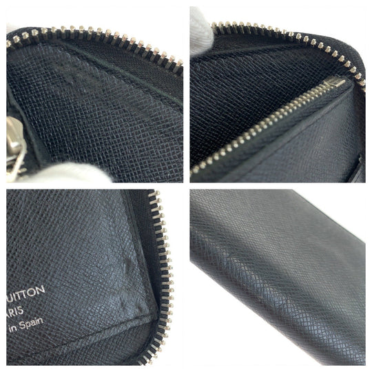 LOUIS VUITTON Long Wallet Purse M30503 leather Ardoise Black SilverMetal Long Wallet Purse Zip Around Round Zip Taiga Zippy Wallet Vertical mens Used Authentic