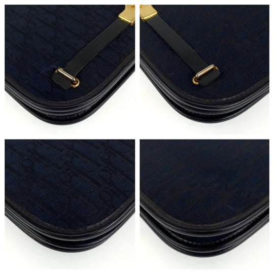 Dior Shoulder Bag Canvas, Leather Navy Gold Metal Crossbody Shoulder Bag Trotter Women Used Authentic