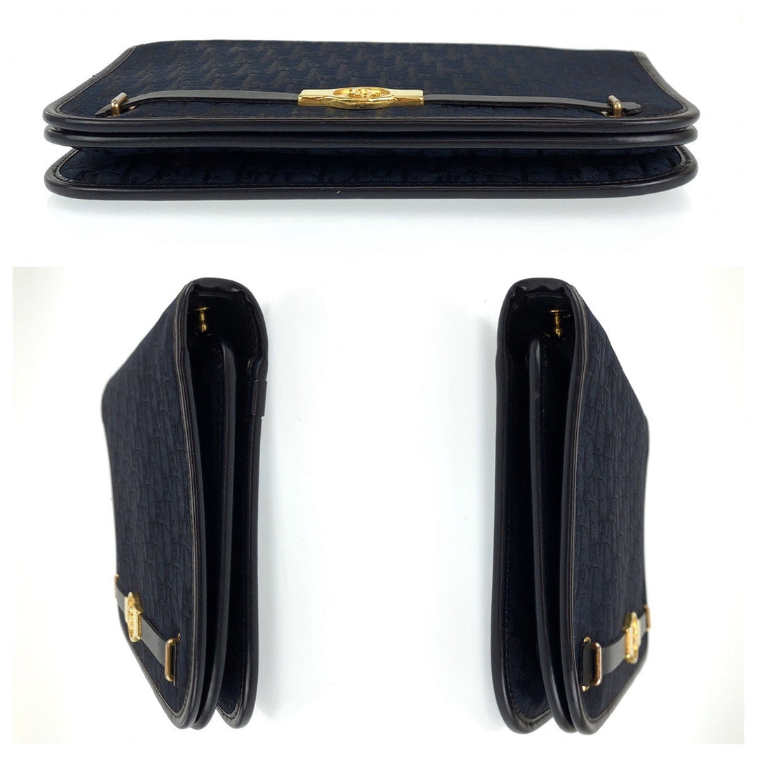 Dior Shoulder Bag Canvas, Leather Navy Gold Metal Crossbody Shoulder Bag Trotter Women Used Authentic