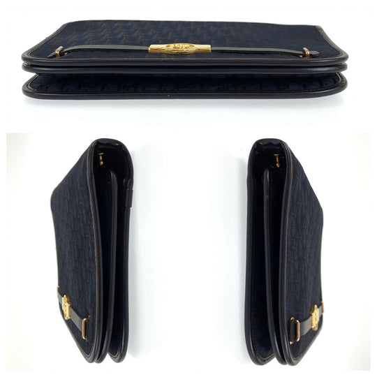 Dior Shoulder Bag Canvas, Leather Navy Gold Metal Crossbody Shoulder Bag Trotter Women Used Authentic