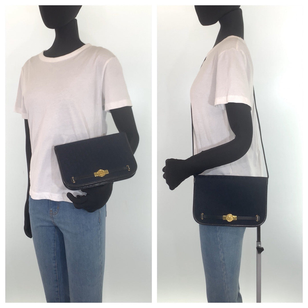 Dior Shoulder Bag Canvas, Leather Navy Gold Metal Crossbody Shoulder Bag Trotter Women Used Authentic
