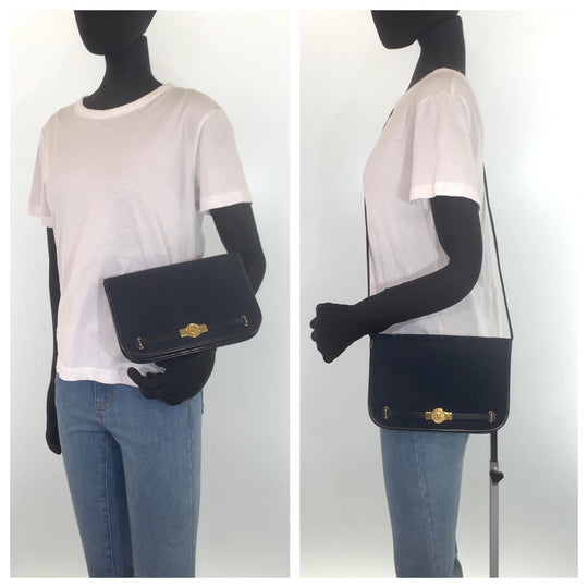 Dior Shoulder Bag Canvas, Leather Navy Gold Metal Crossbody Shoulder Bag Trotter Women Used Authentic