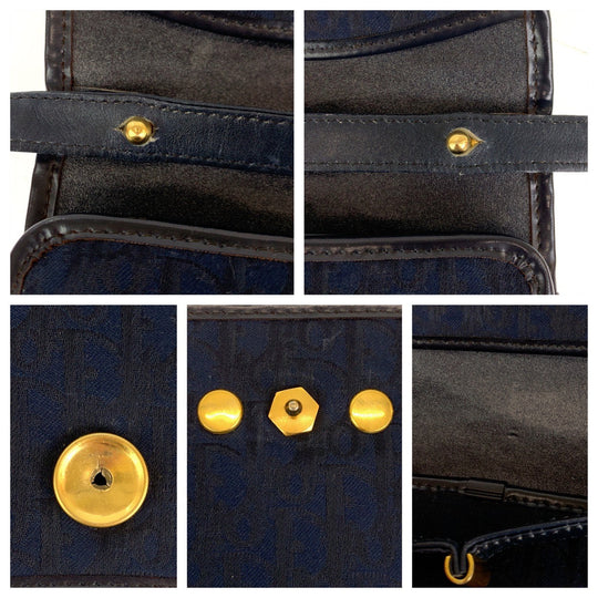 Dior Shoulder Bag Canvas, Leather Navy Gold Metal Crossbody Shoulder Bag Trotter Women Used Authentic
