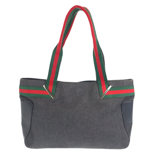 GUCCI Tote Bag 73983 Canvas, Leather gray Handbag Tote Bag Sherry line Women Used Authentic