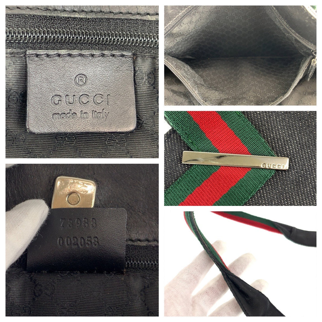 GUCCI Tote Bag 73983 Canvas, Leather gray Handbag Tote Bag Sherry line Women Used Authentic
