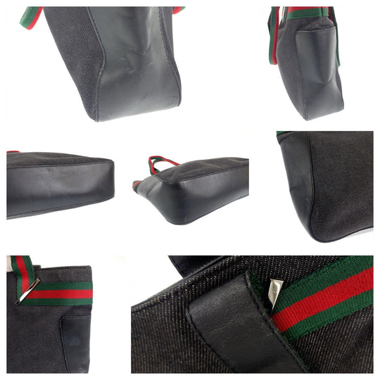 GUCCI Tote Bag 73983 Canvas, Leather gray Handbag Tote Bag Sherry line Women Used Authentic