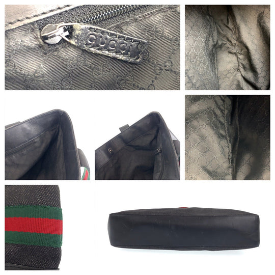GUCCI Tote Bag 73983 Canvas, Leather gray Handbag Tote Bag Sherry line Women Used Authentic