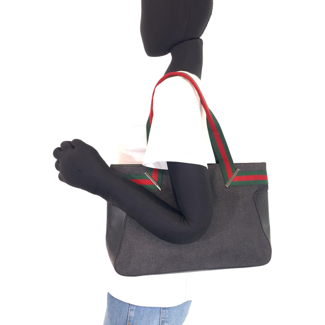 GUCCI Tote Bag 73983 Canvas, Leather gray Handbag Tote Bag Sherry line Women Used Authentic