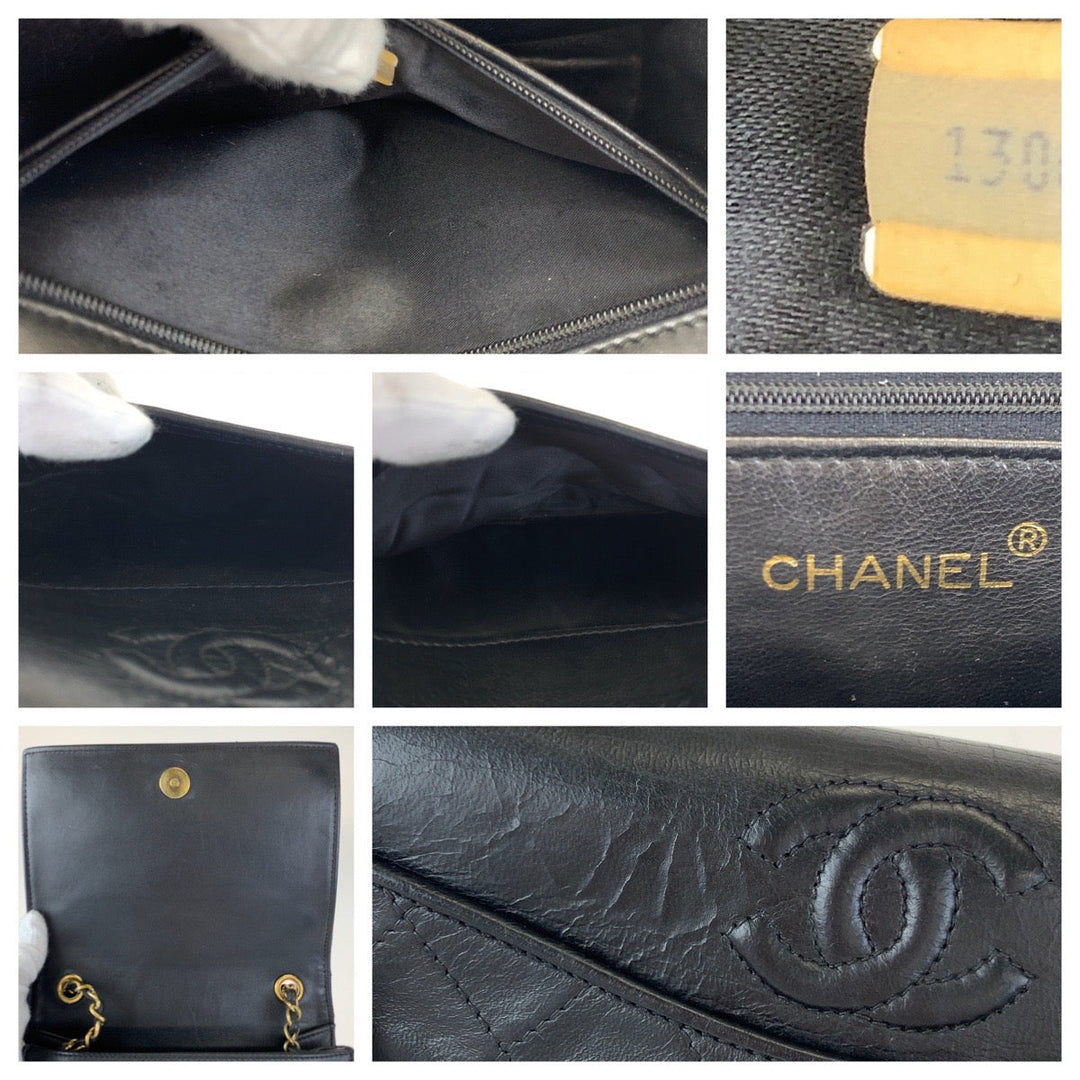 CHANEL Shoulder Bag lambskin Black GoldMetal Crossbody ChainShoulder Bag Pochette Matrasse single flap COCO Mark Women Used Authentic