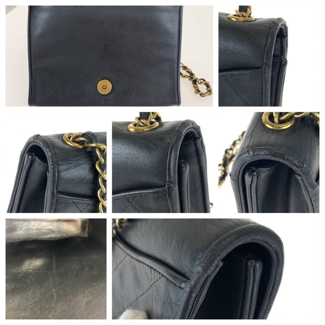 CHANEL Shoulder Bag lambskin Black GoldMetal Crossbody ChainShoulder Bag Pochette Matrasse single flap COCO Mark Women Used Authentic