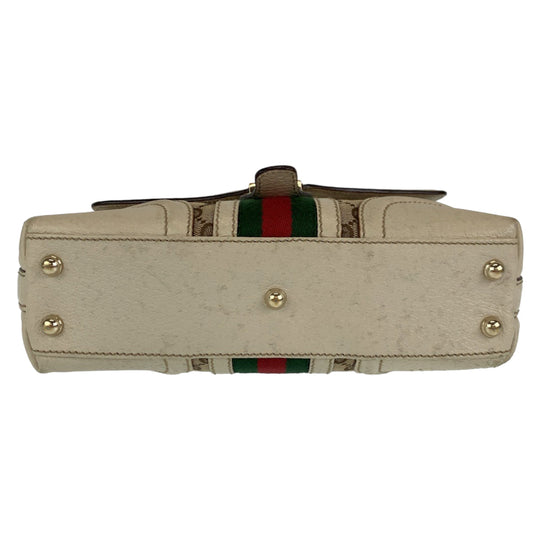 GUCCI Shoulder Bag GG canvas Beige Gold Metal Crossbody Shoulder Bag Pochette Sherry line Women Used Authentic