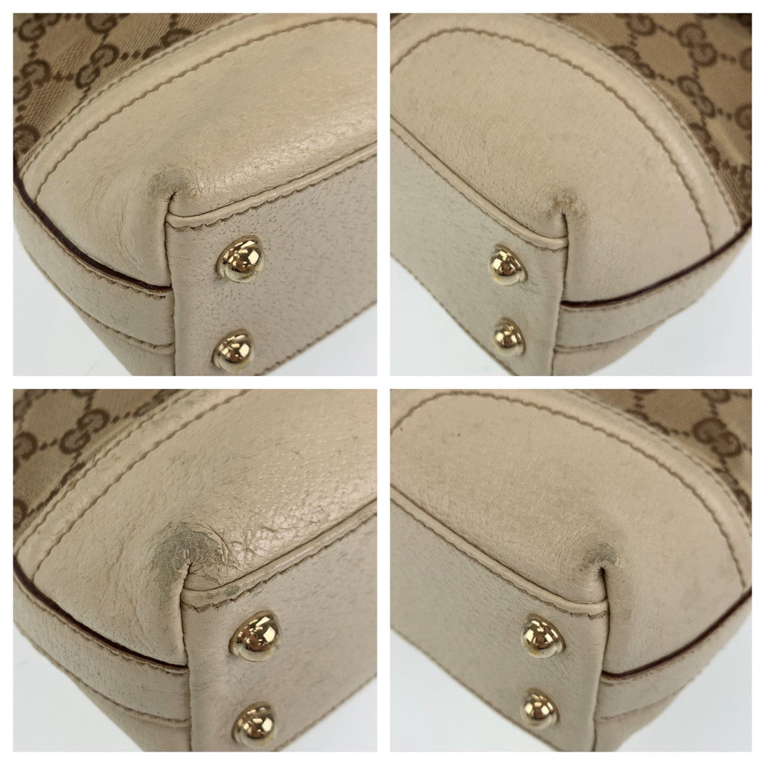 GUCCI Shoulder Bag GG canvas Beige Gold Metal Crossbody Shoulder Bag Pochette Sherry line Women Used Authentic