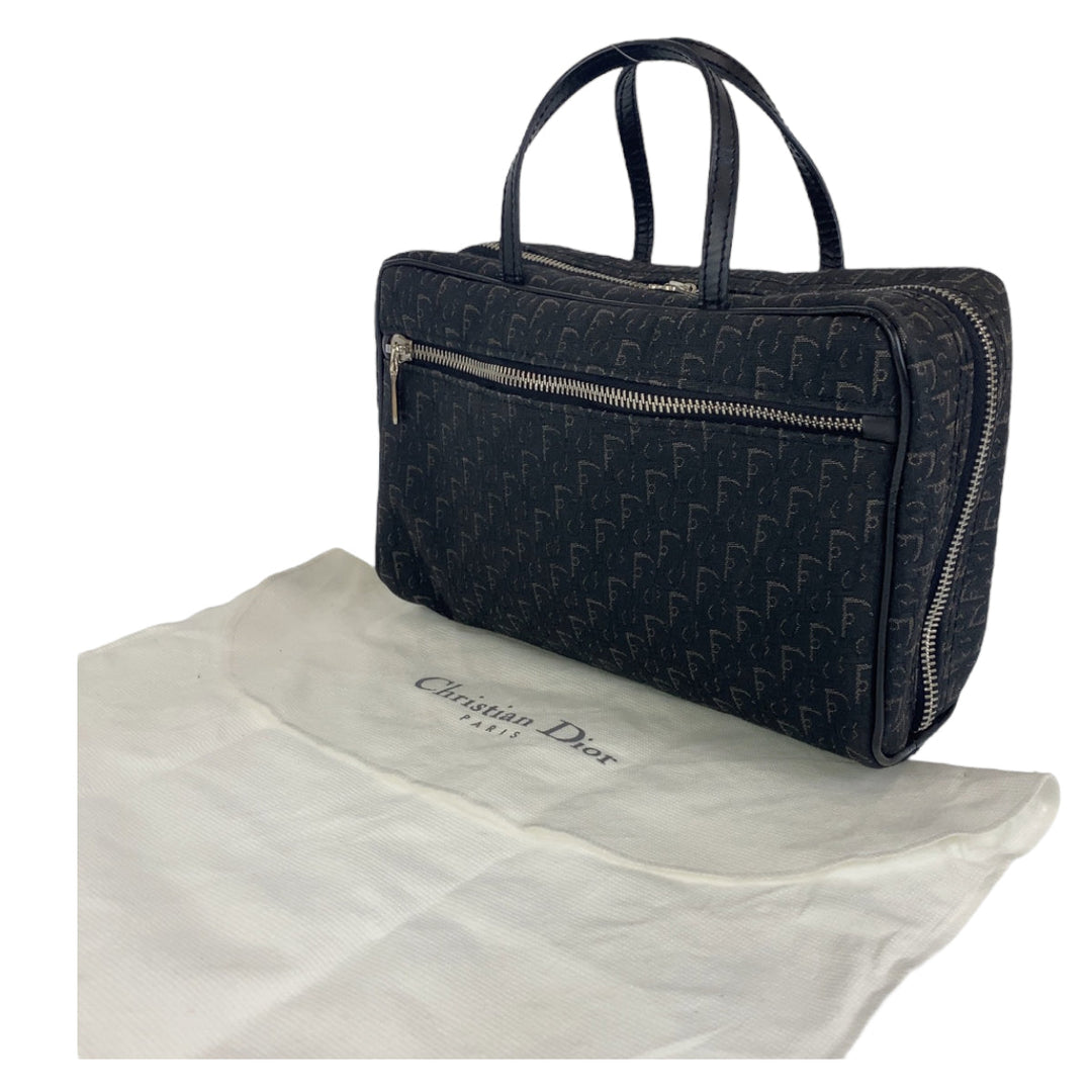 Dior Handbag MC0053 Canvas, Leather Black Silver Metal Handbag vanity bag Trotter Oblique Street chic Women Used Authentic