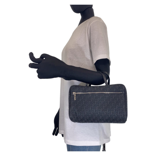 Dior Handbag MC0053 Canvas, Leather Black Silver Metal Handbag vanity bag Trotter Oblique Street chic Women Used Authentic