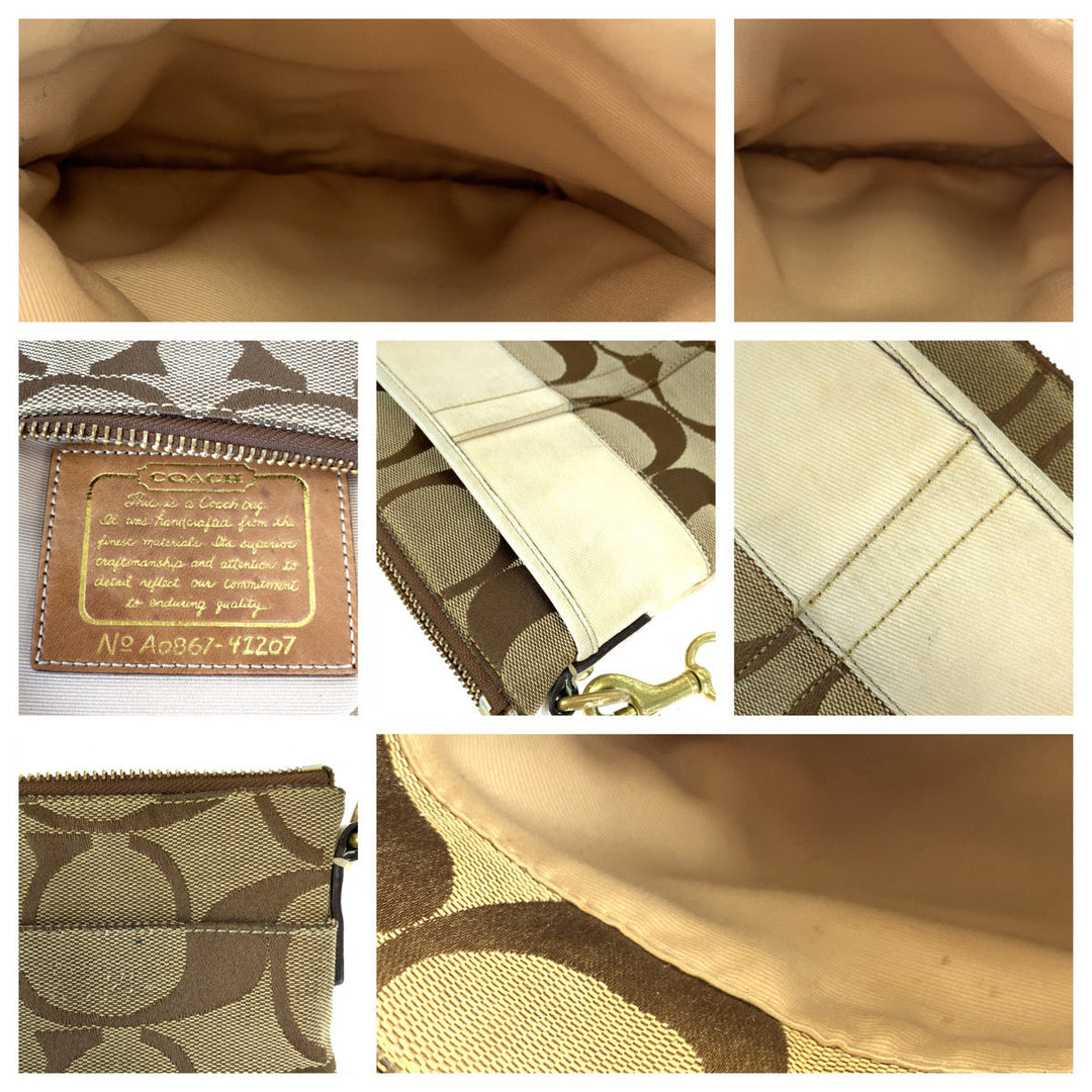 COACH Shoulder Bag 41207 canvas Brown signature stripe solid swing pack