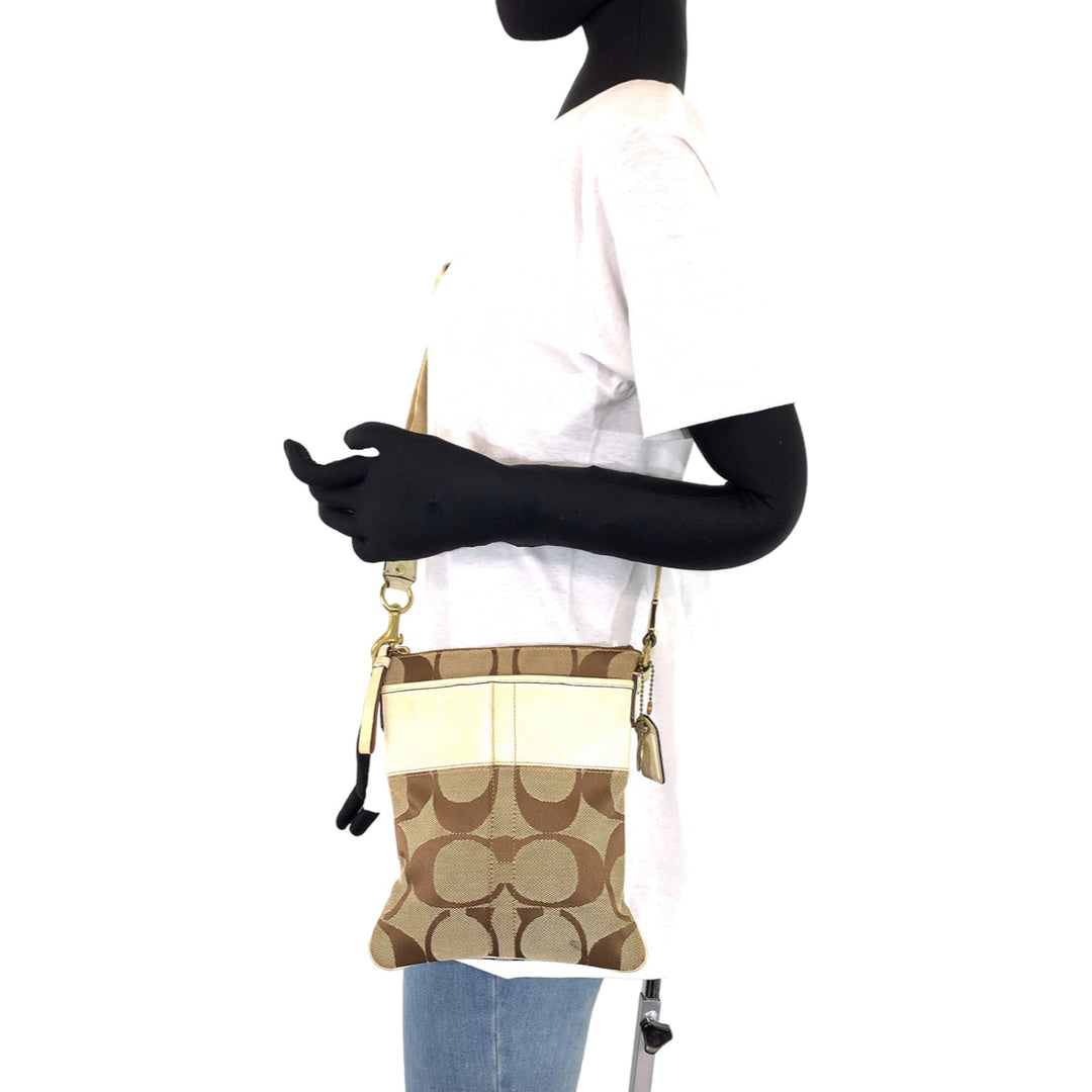 COACH Shoulder Bag 41207 canvas Brown signature stripe solid swing pack