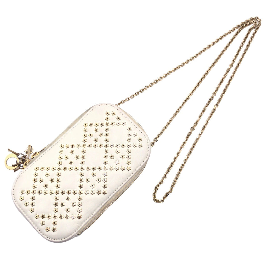Dior Shoulder Bag S0872BNHB leather White GoldMetal Shoulder Bag Phone Pouch Phone Case Lady Dior Women Used Authentic