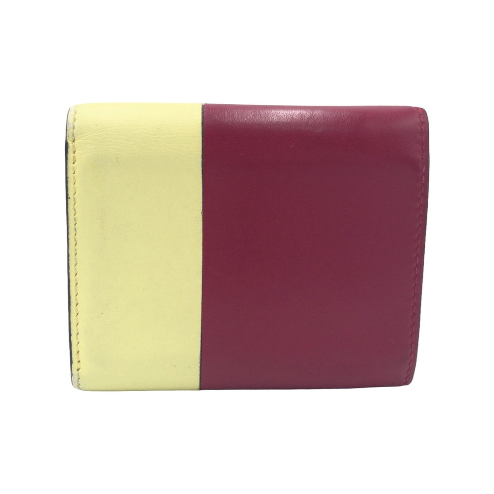 LOEWE Tri-fold wallet leather Bordeaux Yellow Folding wallet Compact wallet anagram Color block Women Used Authentic