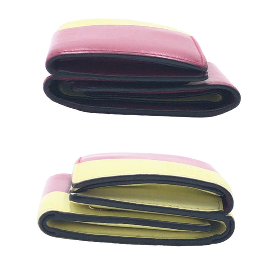 LOEWE Tri-fold wallet leather Bordeaux Yellow Folding wallet Compact wallet anagram Color block Women Used Authentic