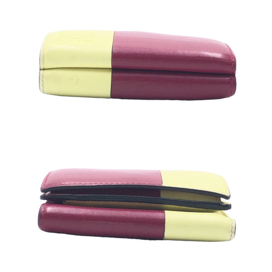 LOEWE Tri-fold wallet leather Bordeaux Yellow Folding wallet Compact wallet anagram Color block Women Used Authentic