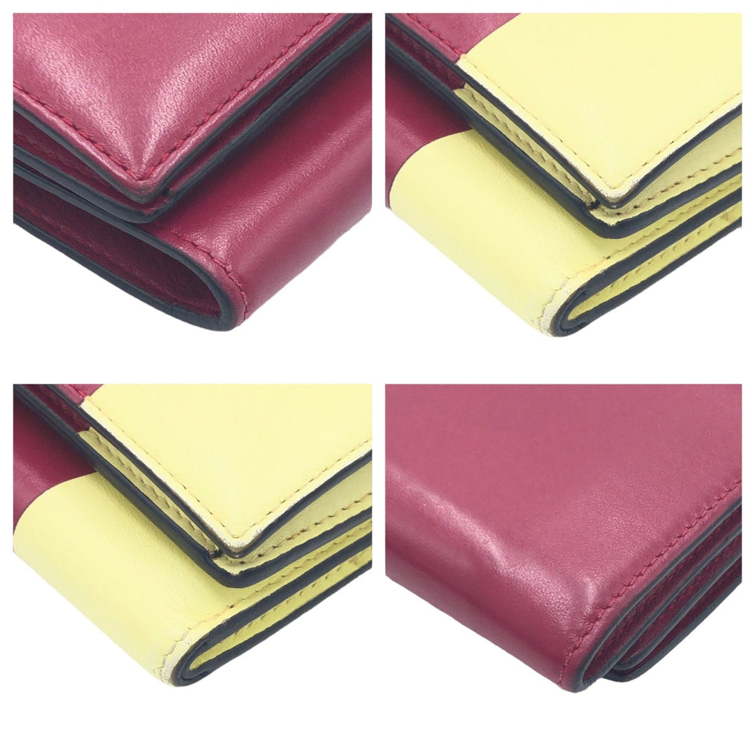 LOEWE Tri-fold wallet leather Bordeaux Yellow Folding wallet Compact wallet anagram Color block Women Used Authentic
