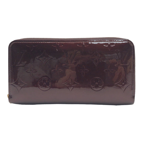 LOUIS VUITTON Long Wallet Purse M93522 Patent leather Amaranth Gold Metal Long Wallet Purse Round Zip Monogram Vernis Zippy wallet Women Used Authentic