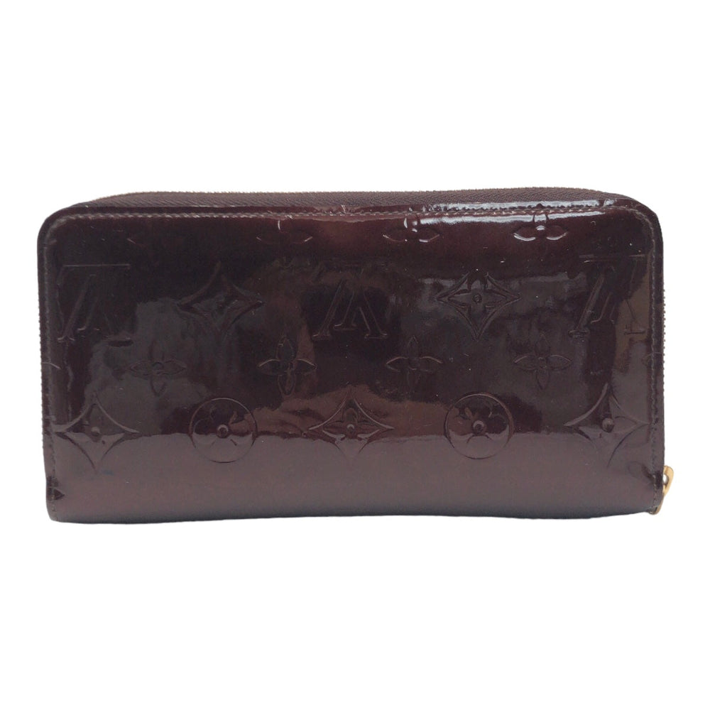 LOUIS VUITTON Long Wallet Purse M93522 Patent leather Amaranth Gold Metal Long Wallet Purse Round Zip Monogram Vernis Zippy wallet Women Used Authentic