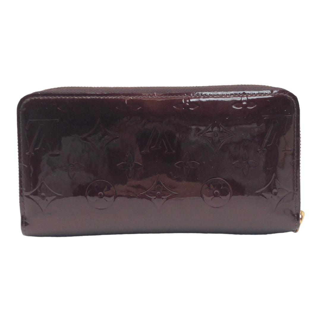 LOUIS VUITTON Long Wallet Purse M93522 Patent leather Amaranth Gold Metal Long Wallet Purse Round Zip Monogram Vernis Zippy wallet Women Used Authentic