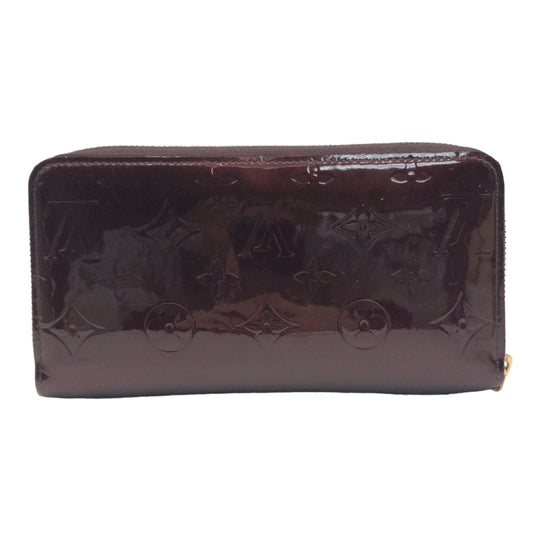 LOUIS VUITTON Long Wallet Purse M93522 Patent leather Amaranth Gold Metal Long Wallet Purse Round Zip Monogram Vernis Zippy wallet Women Used Authentic