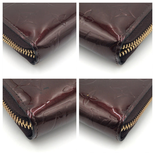 LOUIS VUITTON Long Wallet Purse M93522 Patent leather Amaranth Gold Metal Long Wallet Purse Round Zip Monogram Vernis Zippy wallet Women Used Authentic