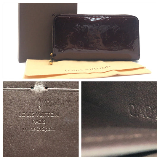 LOUIS VUITTON Long Wallet Purse M93522 Patent leather Amaranth Gold Metal Long Wallet Purse Round Zip Monogram Vernis Zippy wallet Women Used Authentic
