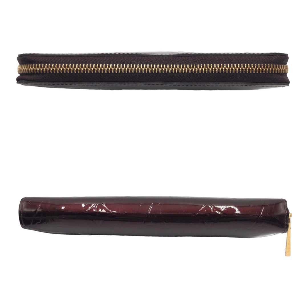 LOUIS VUITTON Long Wallet Purse M93522 Patent leather Amaranth Gold Metal Long Wallet Purse Round Zip Monogram Vernis Zippy wallet Women Used Authentic