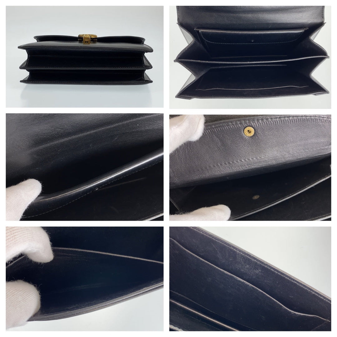 GUCCI Handbag leather Black GoldMetal Handbag Shoulder Bag Old Gucci accordion Women Used Authentic