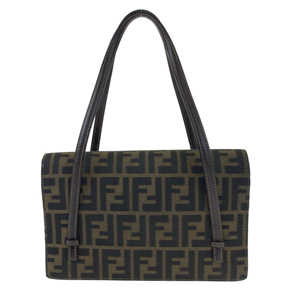 FENDI Shoulder Bag canvas Brown Gold Metal Shoulder Bag Handbag Zucca Pattern Women Used Authentic
