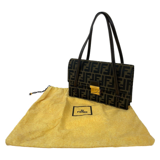 FENDI Shoulder Bag canvas Brown Gold Metal Shoulder Bag Handbag Zucca Pattern Women Used Authentic