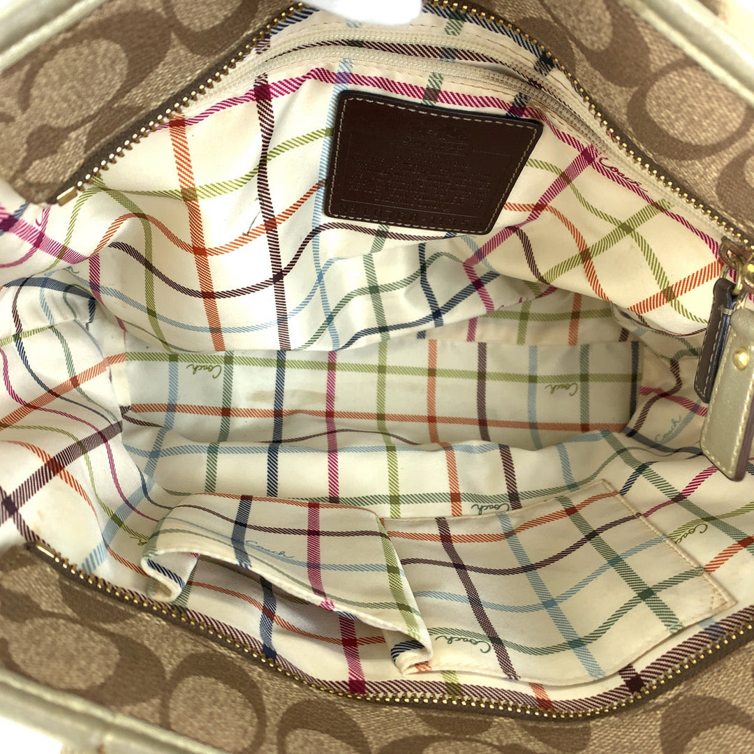 COACH Tote Bag 11350 PVC Brown Signature Heritage Stripe