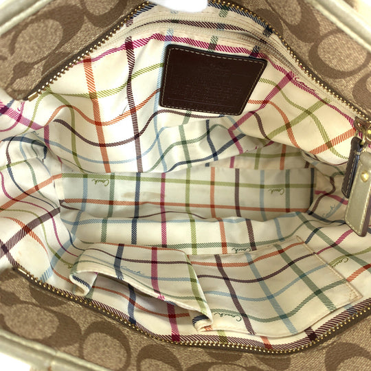 COACH Tote Bag 11350 PVC Brown Signature Heritage Stripe