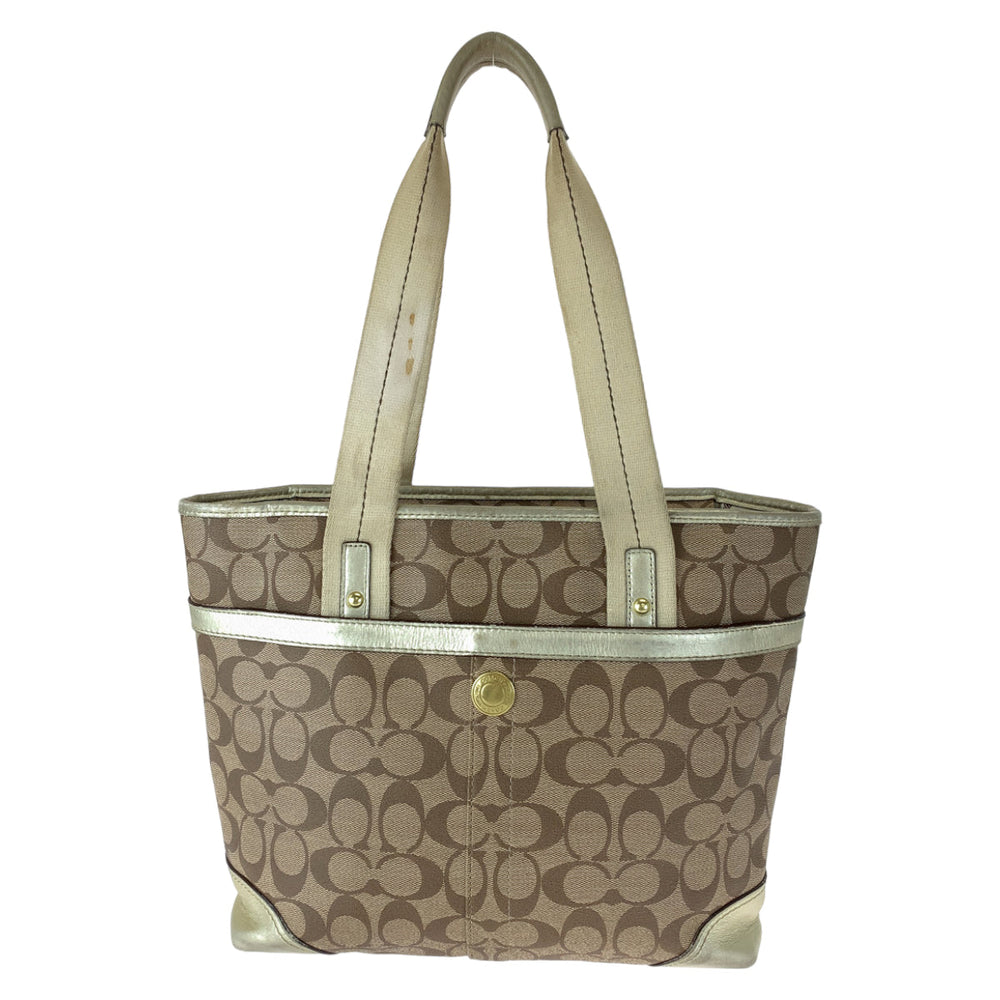 COACH Tote Bag 11350 PVC Brown Signature Heritage Stripe