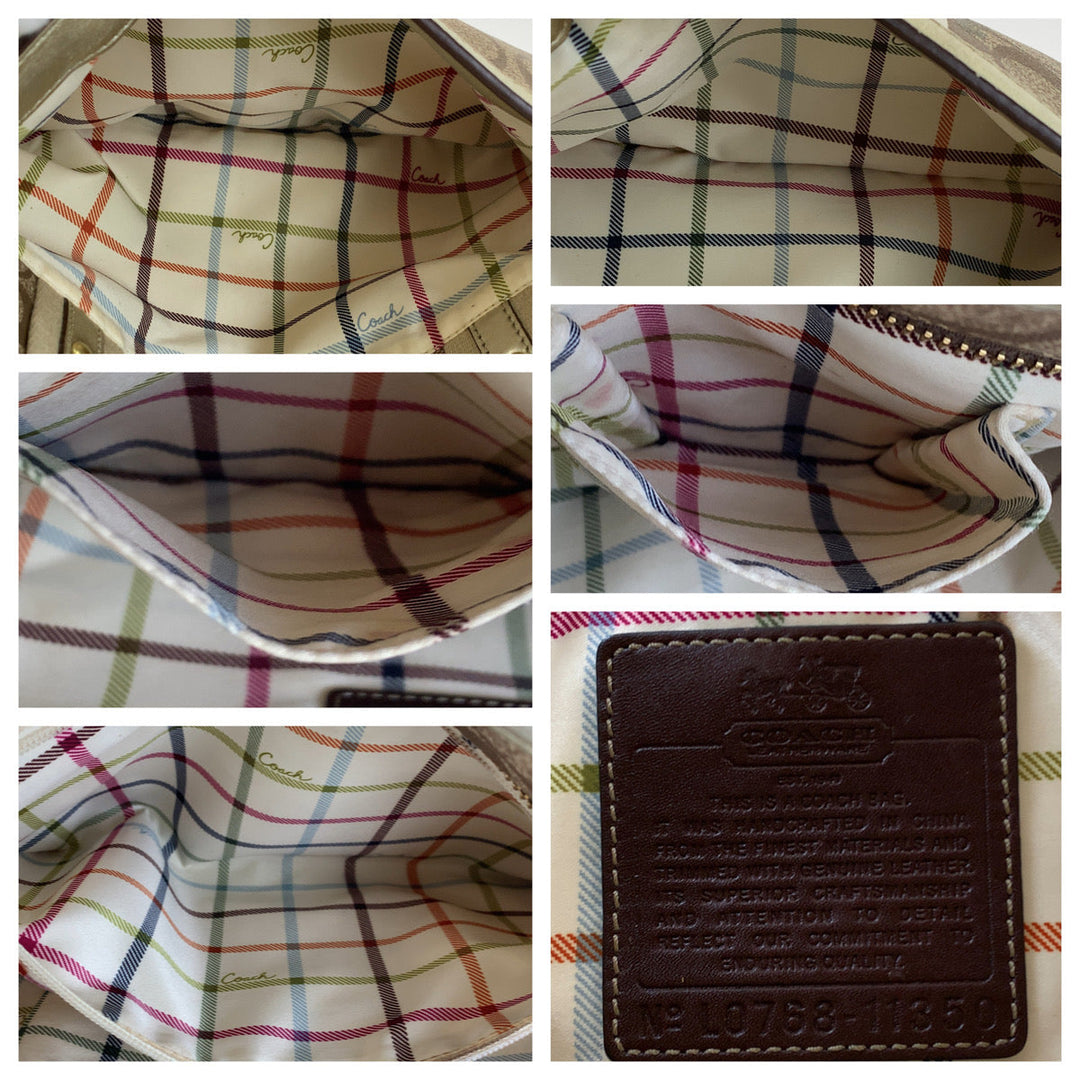 COACH Tote Bag 11350 PVC Brown Signature Heritage Stripe