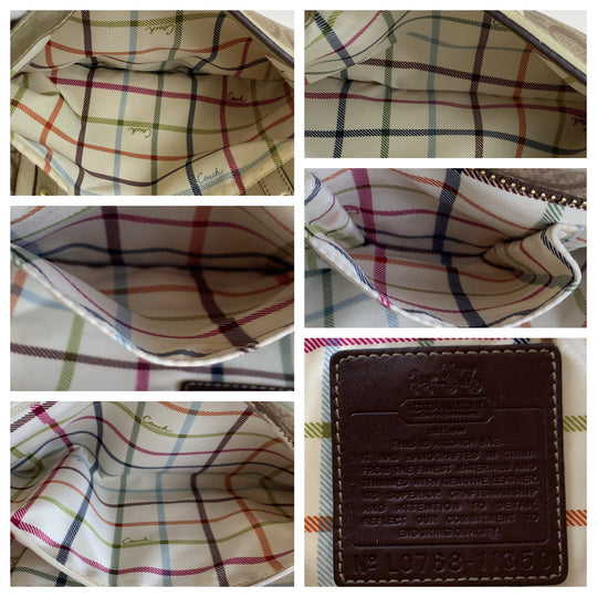 COACH Tote Bag 11350 PVC Brown Signature Heritage Stripe