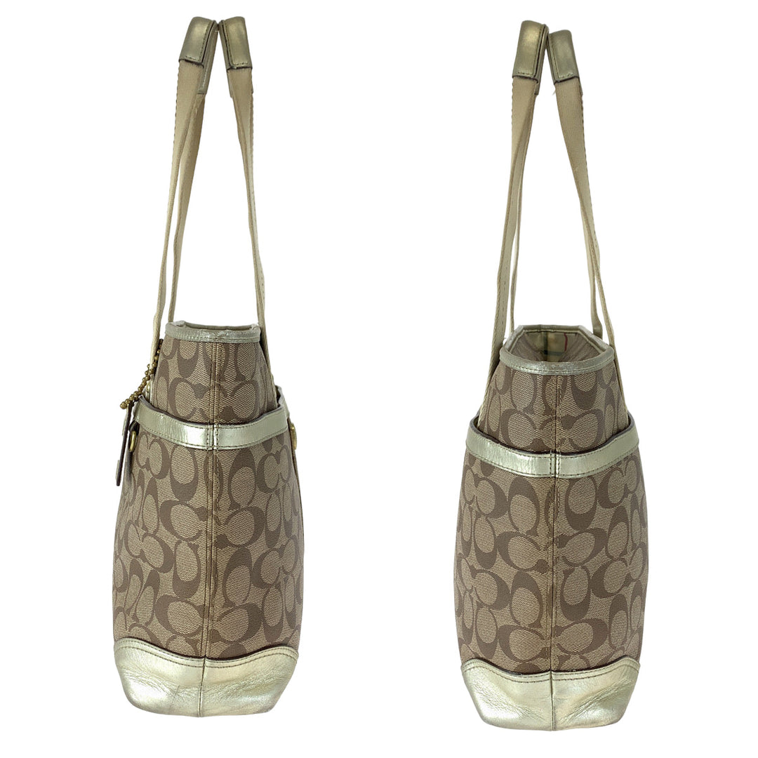 COACH Tote Bag 11350 PVC Brown Signature Heritage Stripe