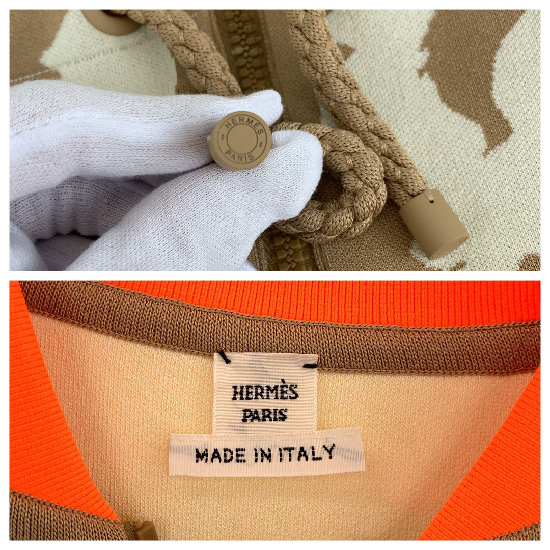 HERMES sweat 2H2816DR Silk, Polyester Brown orange Jackets Cardigans Jerseys twill laine Women 34 Used Authentic