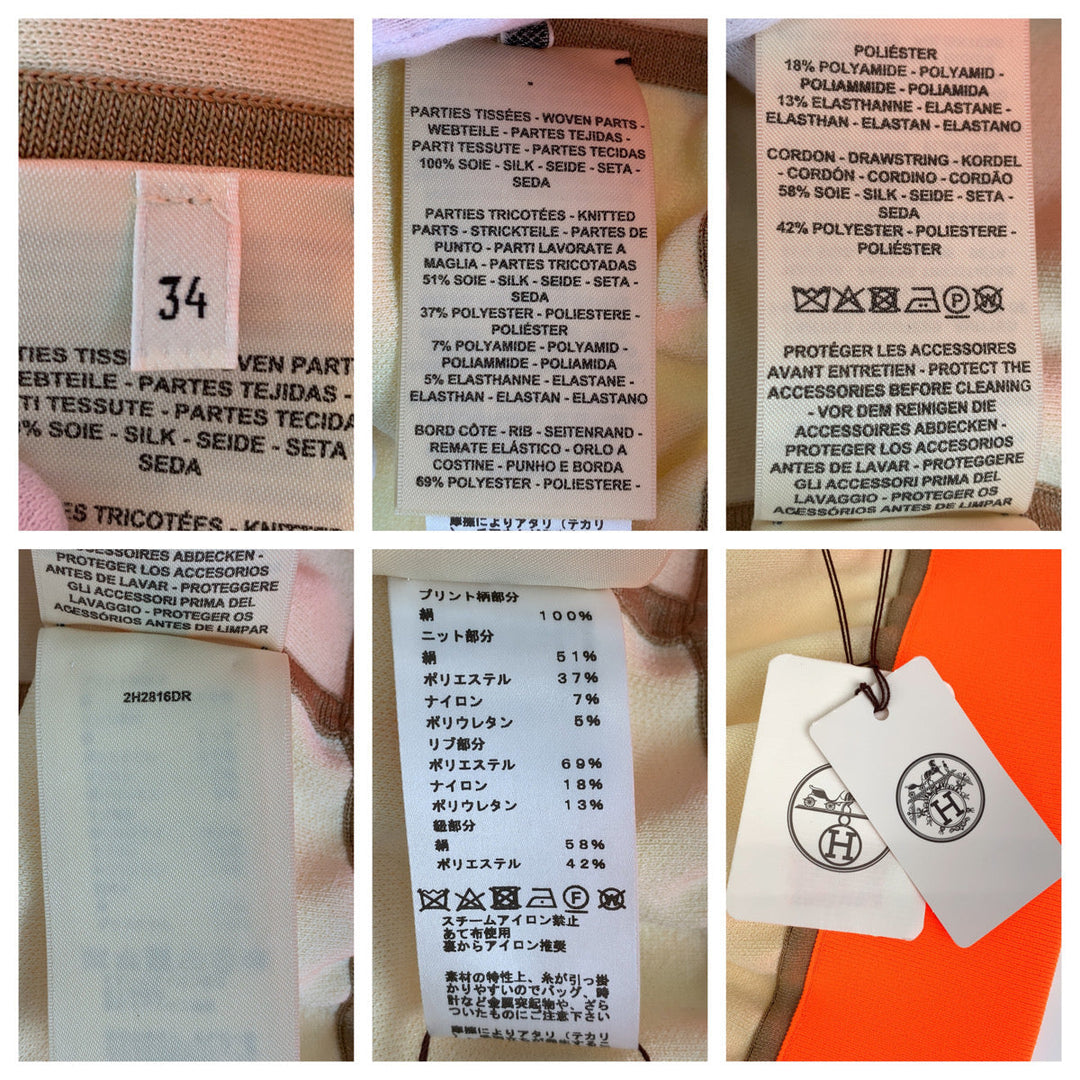 HERMES sweat 2H2816DR Silk, Polyester Brown orange Jackets Cardigans Jerseys twill laine Women 34 Used Authentic