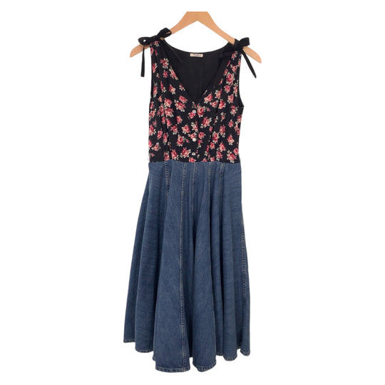 MIUMIU one piece Cotton, Denim Black black Dresses Dresses Denim Dresses Floral rhinestones Women 36 Used Authentic