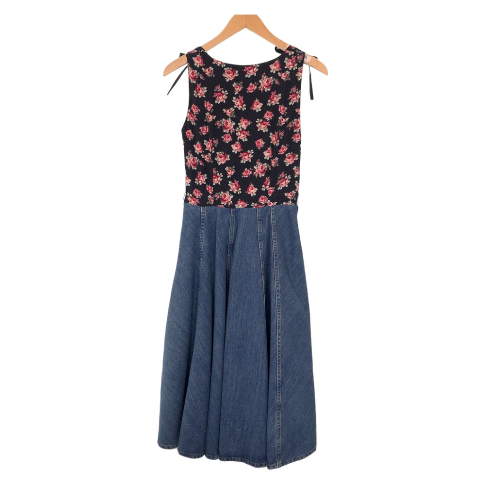 MIUMIU one piece Cotton, Denim Black black Dresses Dresses Denim Dresses Floral rhinestones Women 36 Used Authentic
