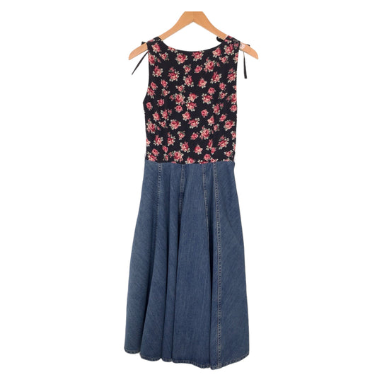 MIUMIU one piece Cotton, Denim Black black Dresses Dresses Denim Dresses Floral rhinestones Women 36 Used Authentic
