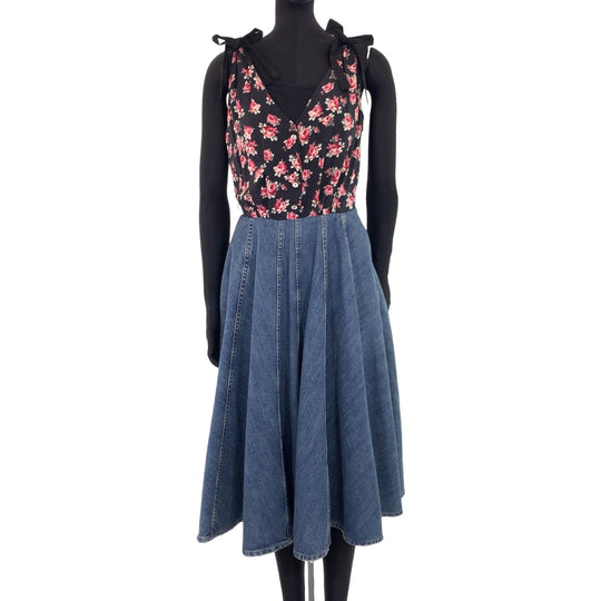 MIUMIU one piece Cotton, Denim Black black Dresses Dresses Denim Dresses Floral rhinestones Women 36 Used Authentic