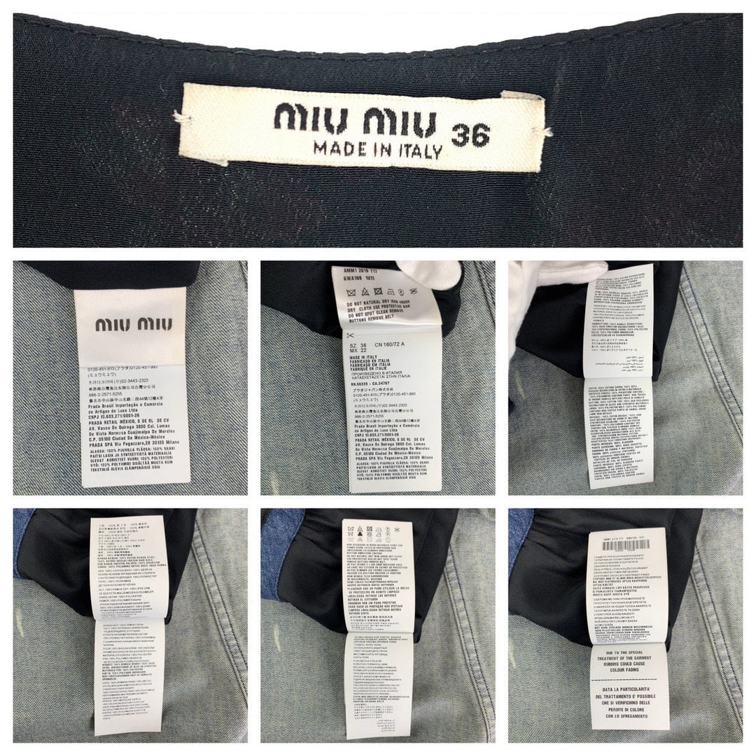 MIUMIU one piece Cotton, Denim Black black Dresses Dresses Denim Dresses Floral rhinestones Women 36 Used Authentic
